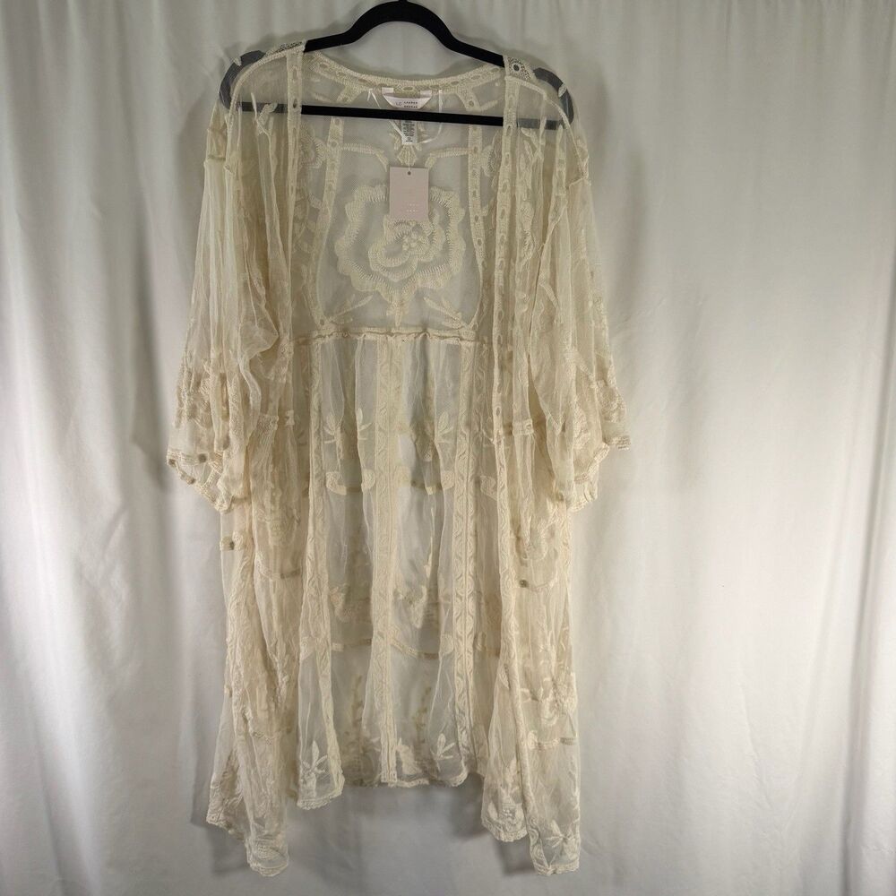 New Lauren Conrad Cardigan Women's One Size White Sheer Floral Lace Open Front